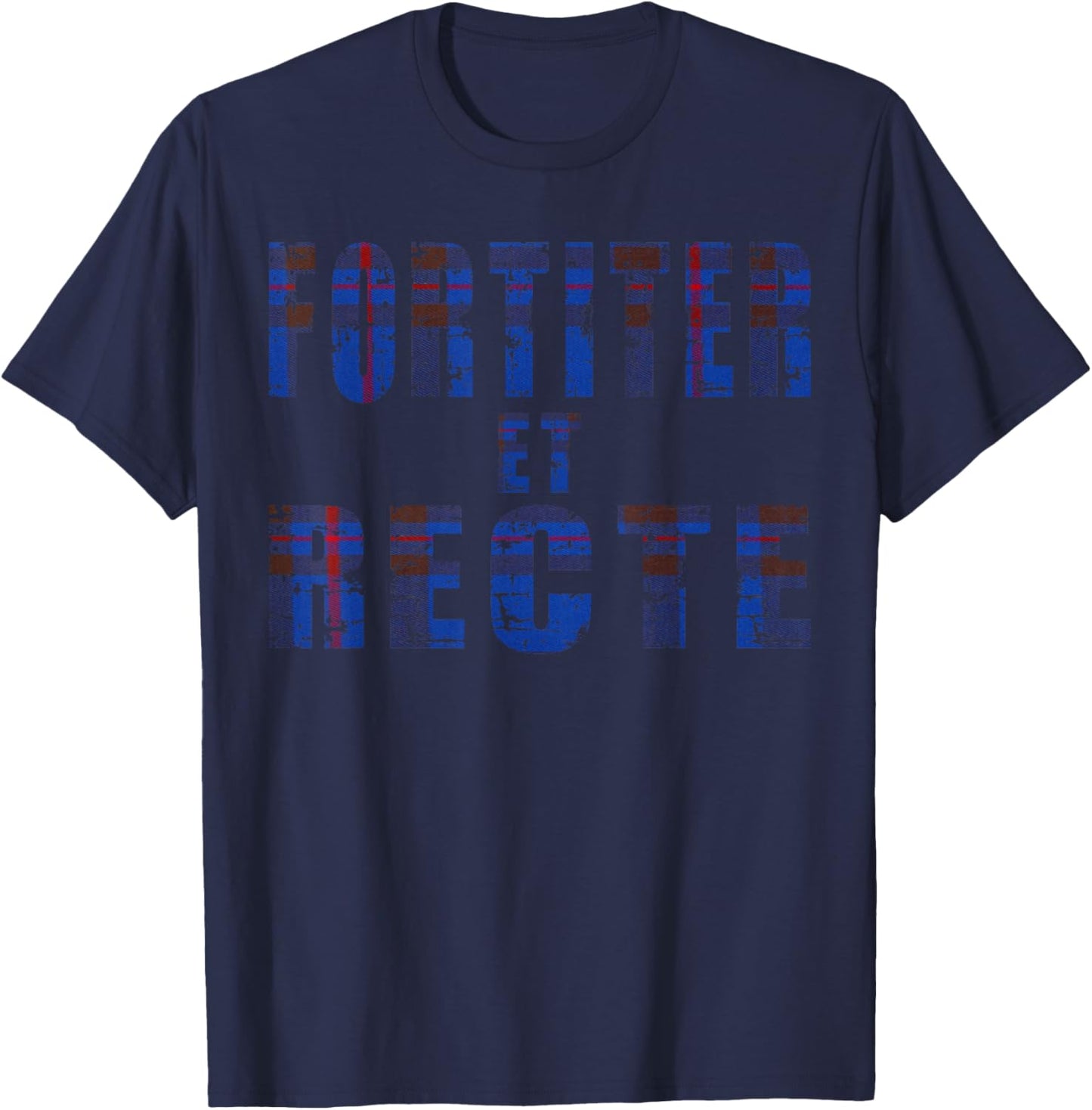 Clan Elliott Motto, Fortiter et Recte Elliot family tartan T-Shirt - T-Shirt | Navy