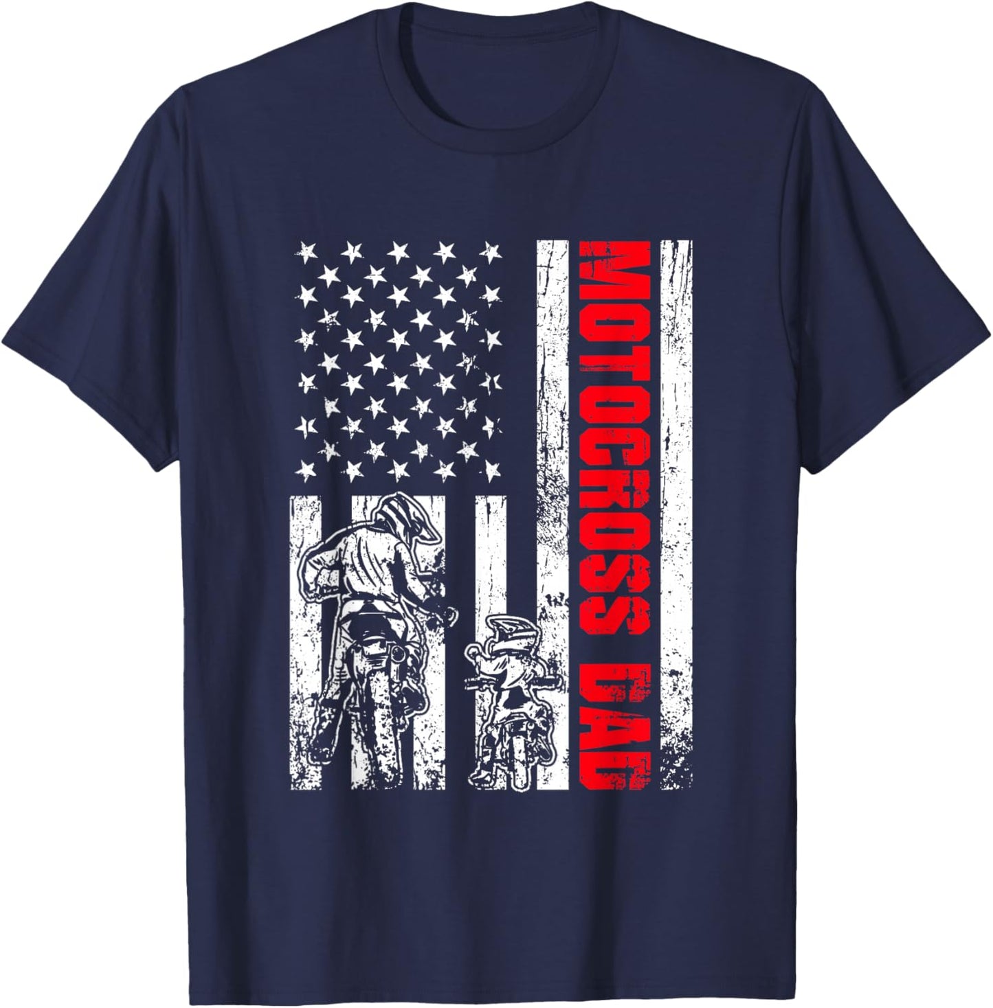 Patriotic Retro USA American Flag Motocross Dad 4th of July T-Shirt - T-Shirt | Navy