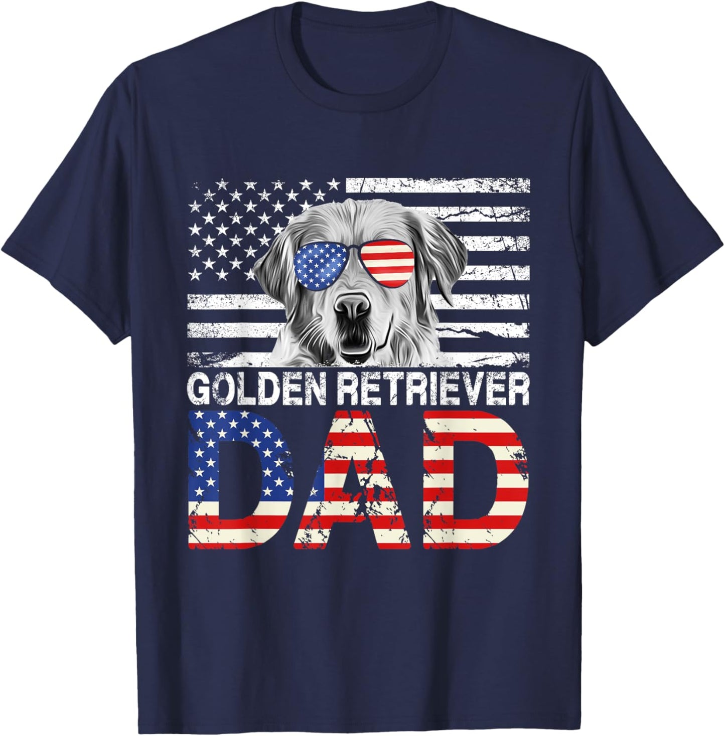 Cool Golden Retriever Dad USA Flag Patriotic Fathers Day T-Shirt - T-Shirt | Navy