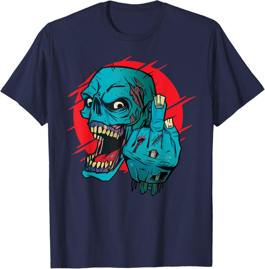 Not-so-subtle F-Off Zombie Flipping the bird Graphic T-Shirt - T-Shirt | Navy