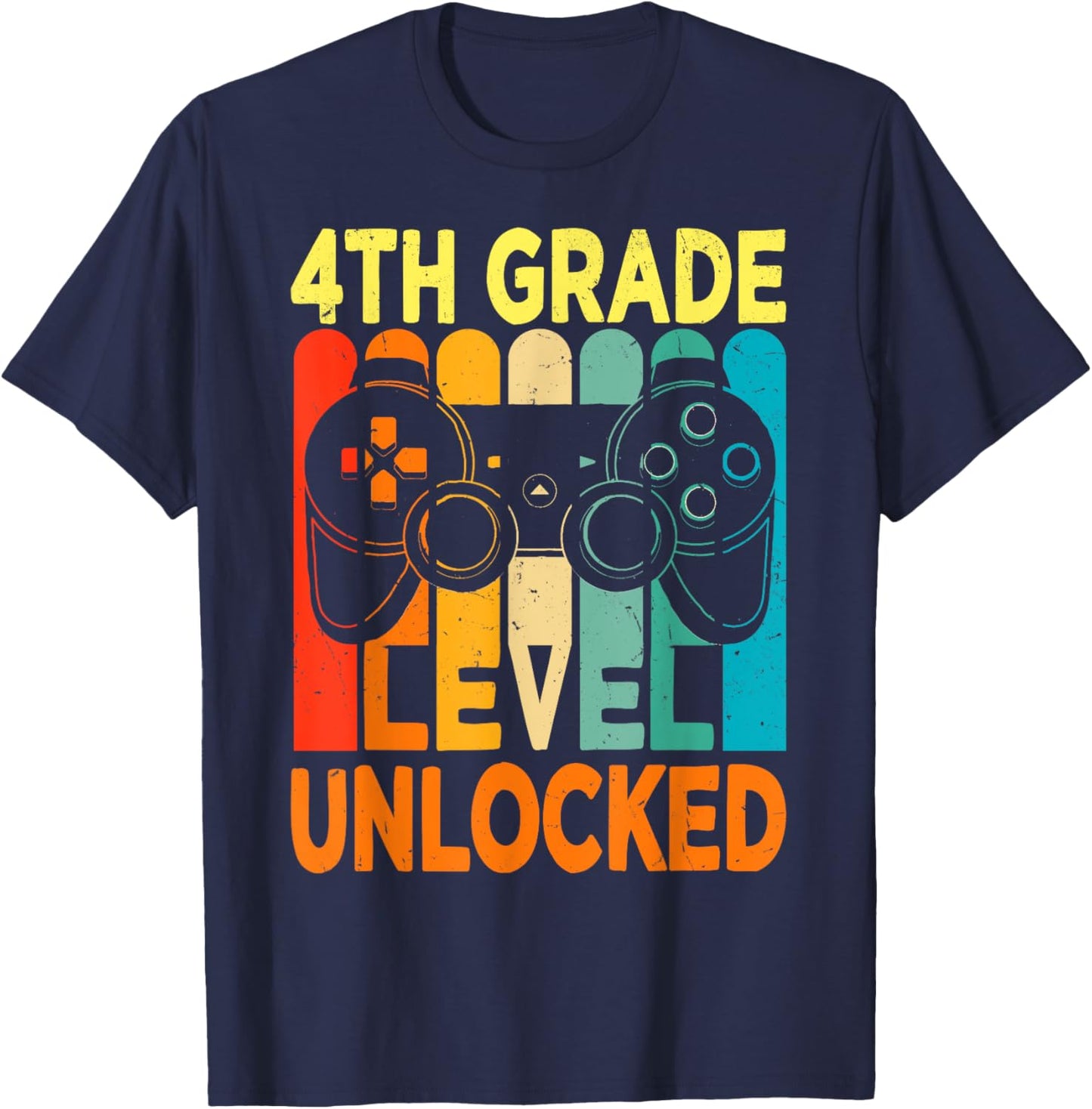 Hello 4th Grade Level Unlocked Video Game Back to School Boy T-Shirt - T-Shirt | Navy