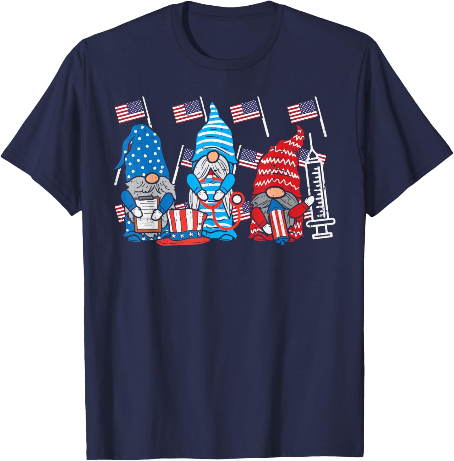 American Gnomes Nurse 4th Of July Scrub Top Patriot Women T-Shirt - T-Shirt | Navy