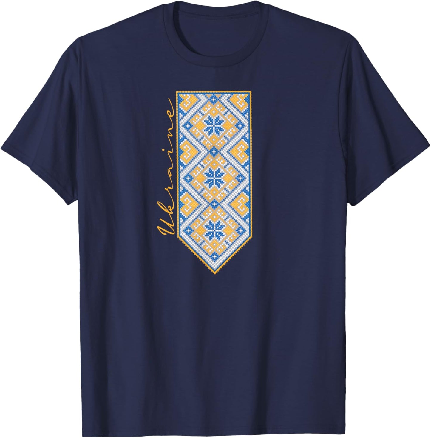 Ukrainian Vyshyvanka Print, Ukraine Flag color T-Shirt - T-Shirt | Navy