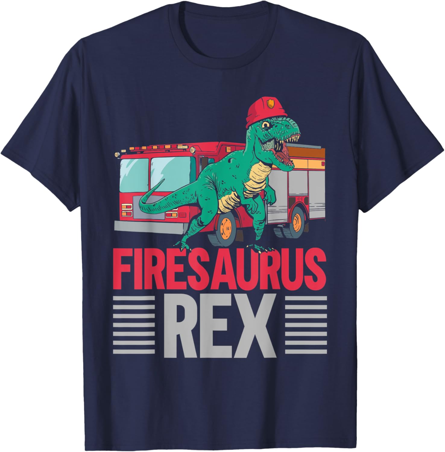 Firesaurus Rex Firefighting Fireman Firefighter Dinosaur T-Shirt - T-Shirt | Navy
