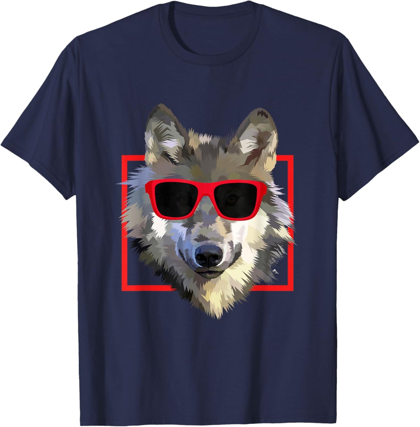 Wolves Animal Wolf in Cool Sunglass Frame Funny Gift T-Shirt - T-Shirt | Navy