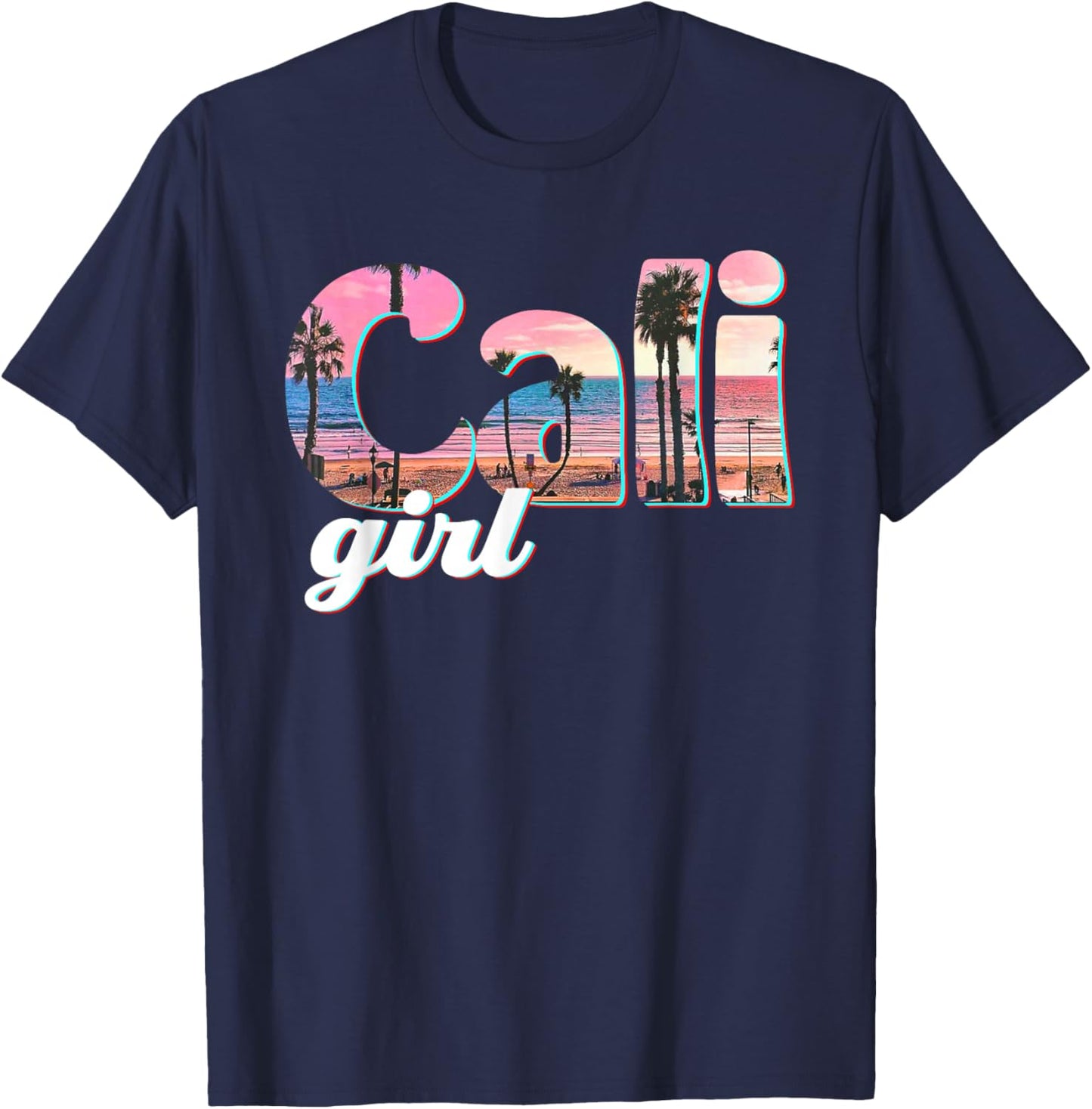 Cali Girl Sunset Beach California Summer Retro Women's Gift T-Shirt - T-Shirt | Navy