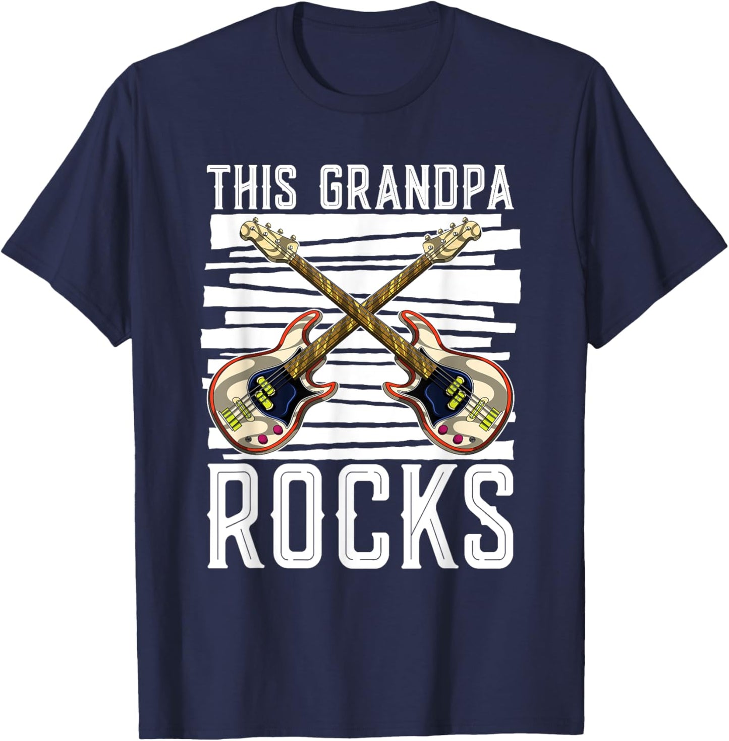 Funny Bassist Musician This Grandpa Rocks Bass Guitar T-Shirt - T-Shirt | Navy
