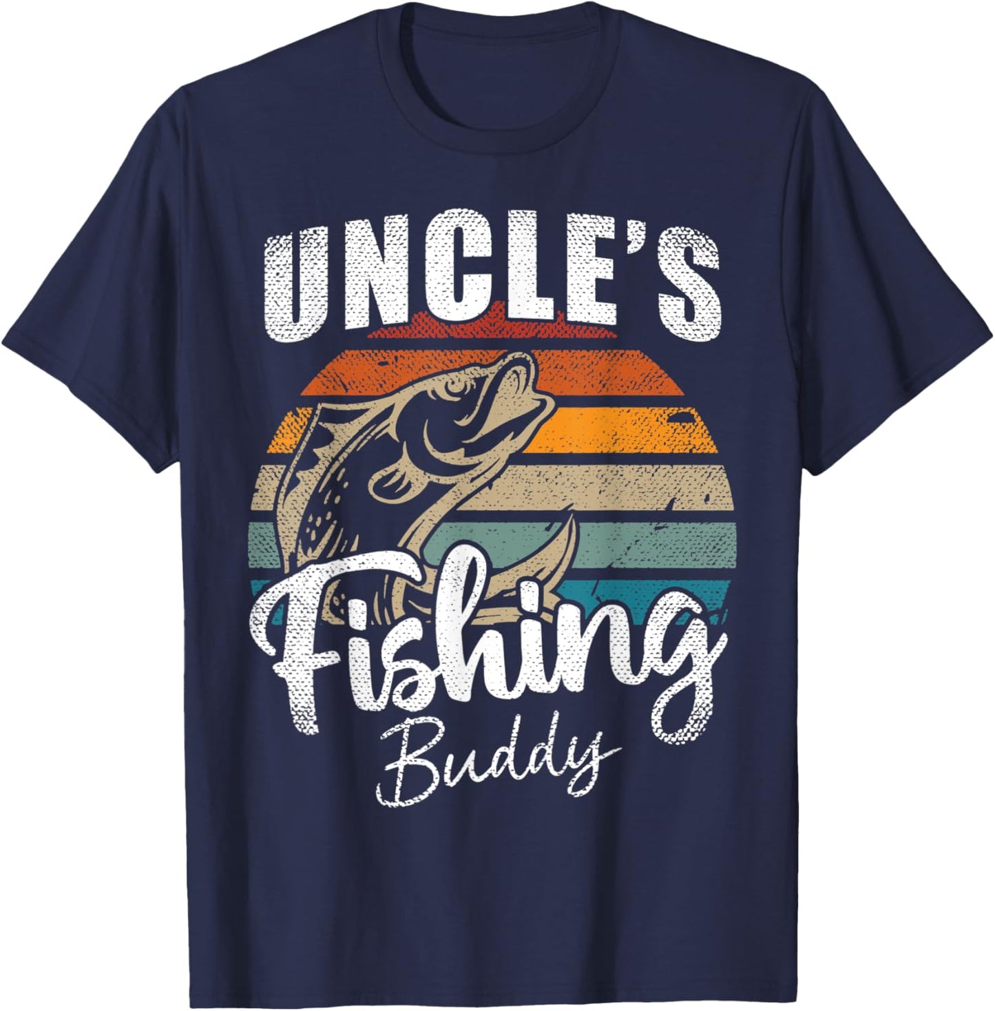 Vintage Uncle's Fishing Buddy Kids Funny Retro Sunset fish T-Shirt - T-Shirt | Navy