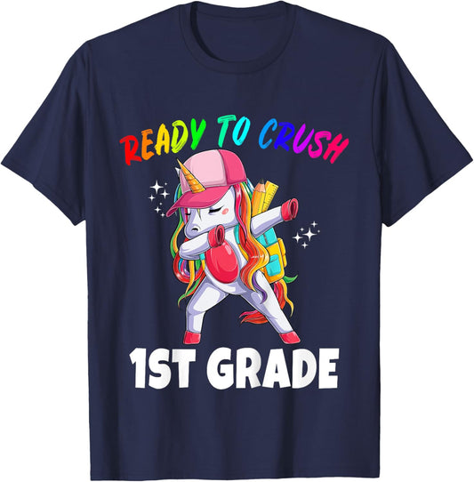 1st Grade Unicorn First Day of School Gift Girls Rainbow T-Shirt - T-Shirt | Navy