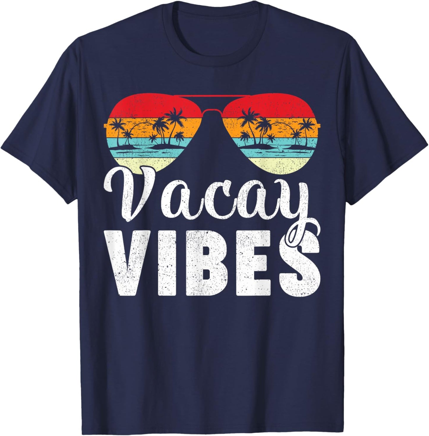 Vintage Palm Tree Sunglasses Summer Vacation Vacay Vibes T-Shirt - T-Shirt | Navy