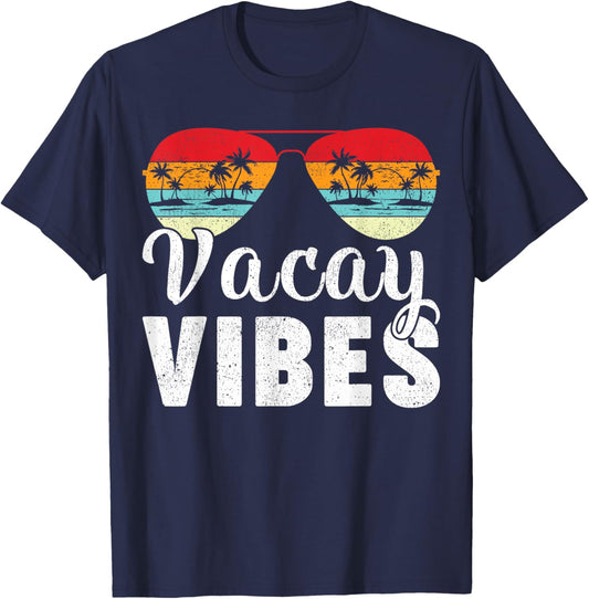 Vintage Palm Tree Sunglasses Summer Vacation Vacay Vibes T-Shirt - T-Shirt | Navy