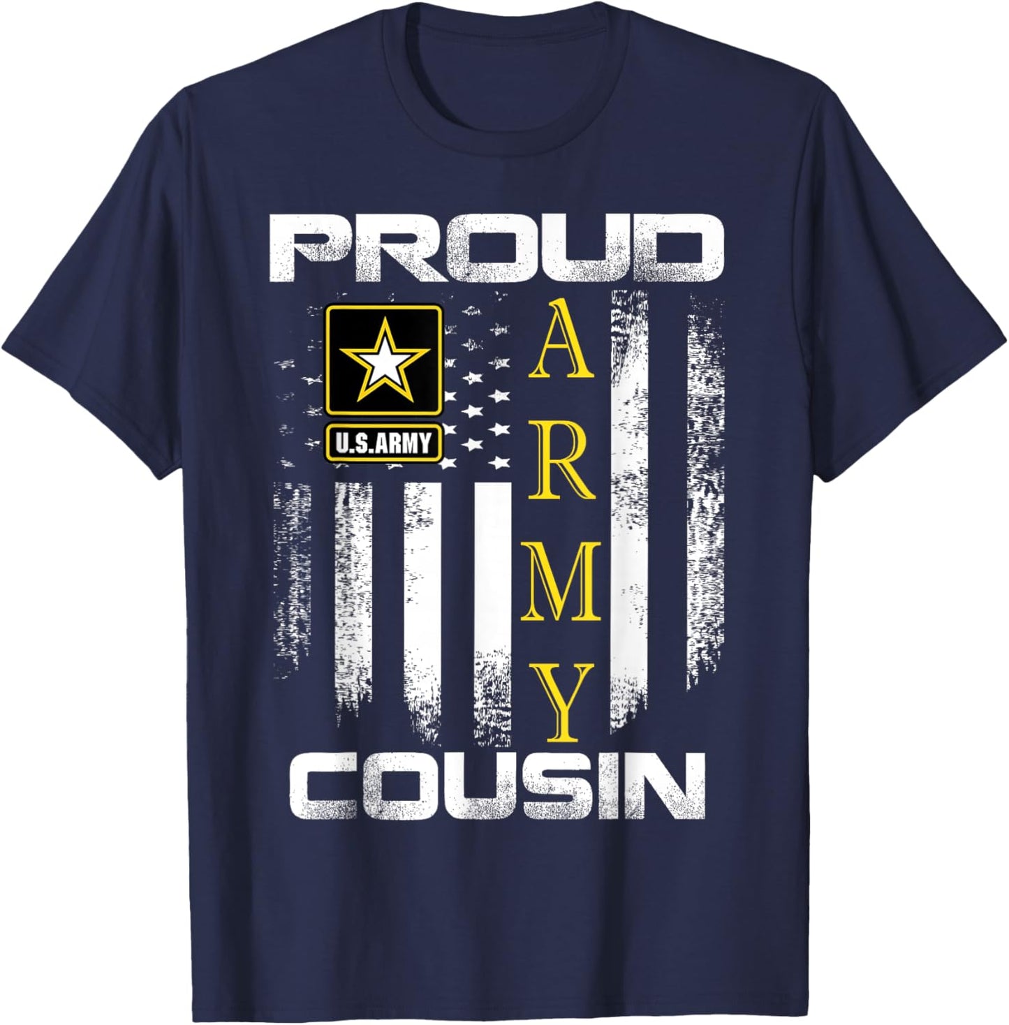 Vintage Proud Army Cousin With American Flag Gift T-Shirt - T-Shirt | Navy