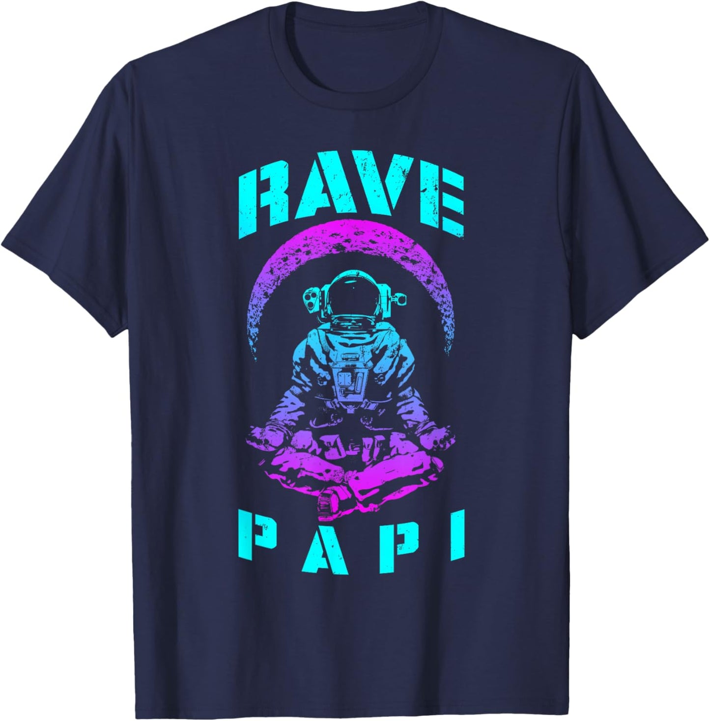 Rave Papi EDM Music Festival Trippy Astronaut Crescent Moon T-Shirt - T-Shirt | Navy
