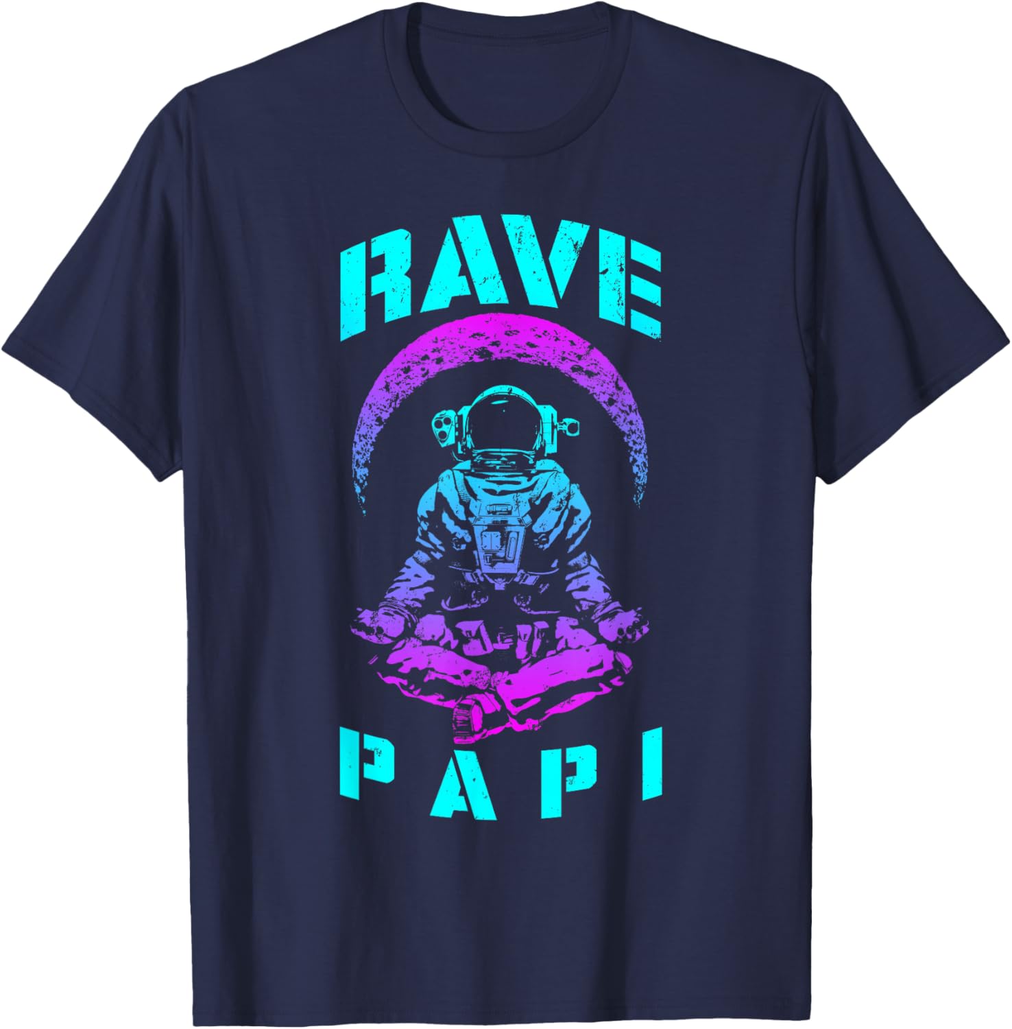 Rave Papi EDM Music Festival Trippy Astronaut Crescent Moon T-Shirt - T-Shirt | Navy