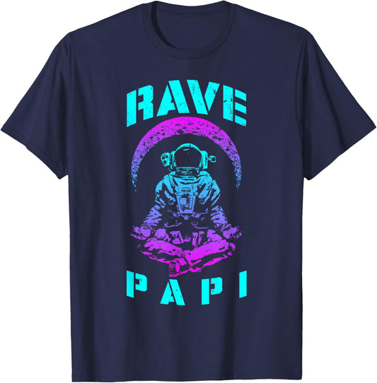 Rave Papi EDM Music Festival Trippy Astronaut Crescent Moon T-Shirt - T-Shirt | Navy