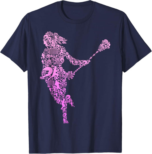 Lacrosse Player Youth Women Girls Kids T-Shirt - T-Shirt | Navy