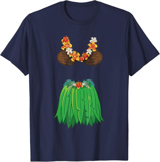 Coconut Bra Grass Skirts Lei Flowers Summer Party Hawaii Women T-Shirt - T-Shirt | Navy