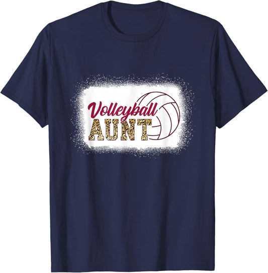 Aunt Life Volleyball Bleached Leopard Auntie T-Shirt - T-Shirt | Navy