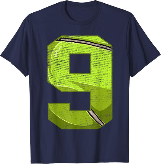 9th Birthday Party Nine 9 Year Old Tennis Bday Boy Girl T-Shirt - T-Shirt | Navy