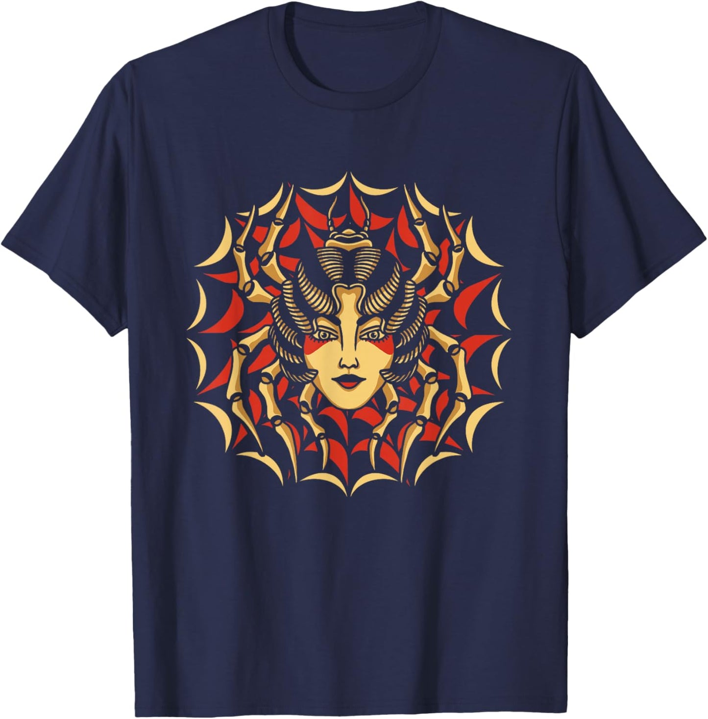 Spider Geisha American Traditional Tattoo Inked Old School T-Shirt - T-Shirt | Navy