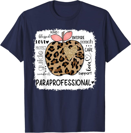 Paraprofessional Kind Blessed Teach Inspire Love Leopard T-Shirt - T-Shirt | Navy
