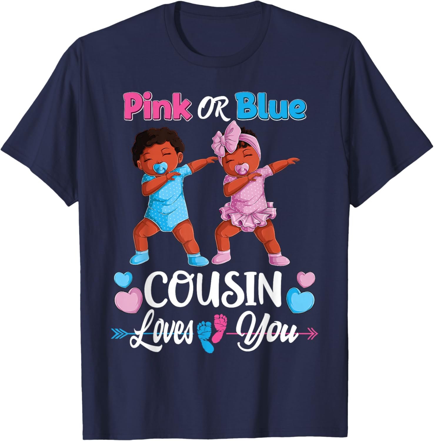 Pink Or Blue Cousin Loves You Black Baby Gender Reveal Party T-Shirt - T-Shirt | Navy