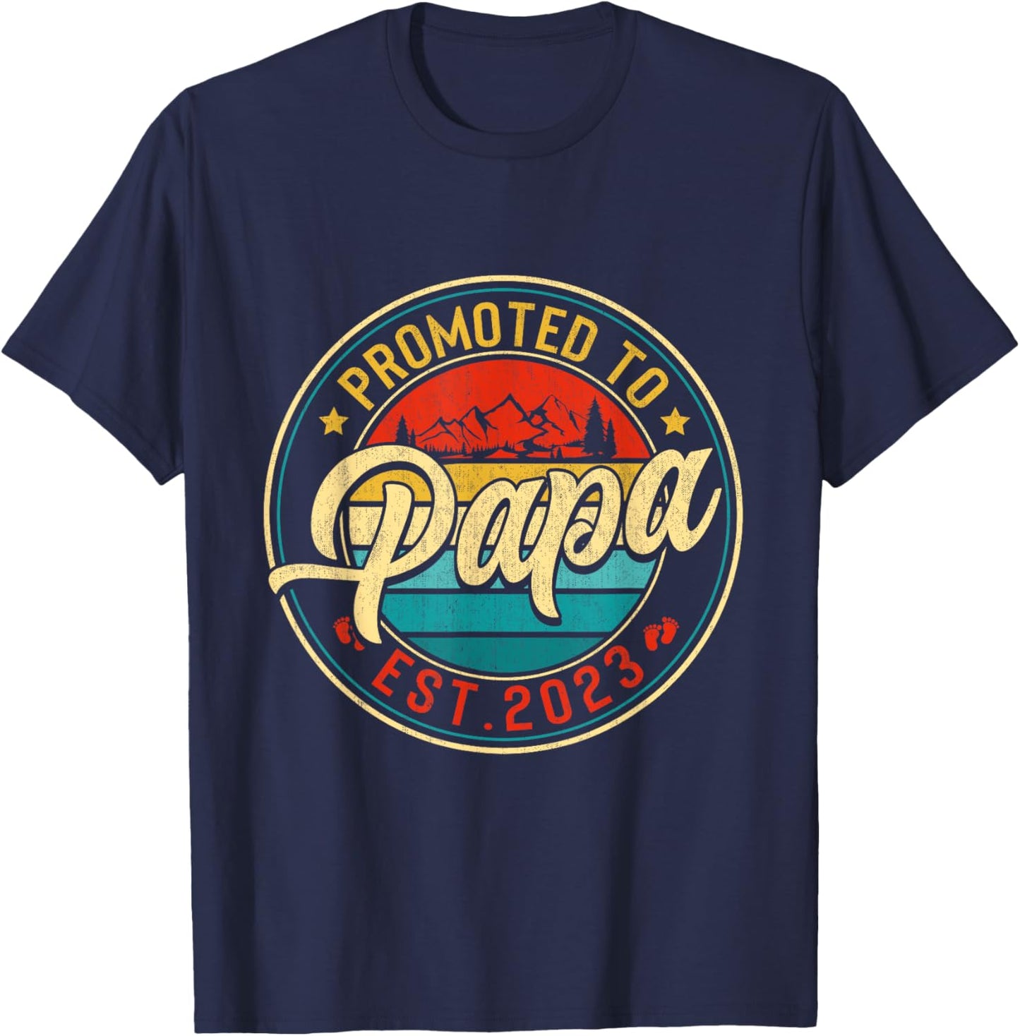 Retro Vintage Promoted To Papa Est 2023 Men Family T-Shirt - T-Shirt | Navy