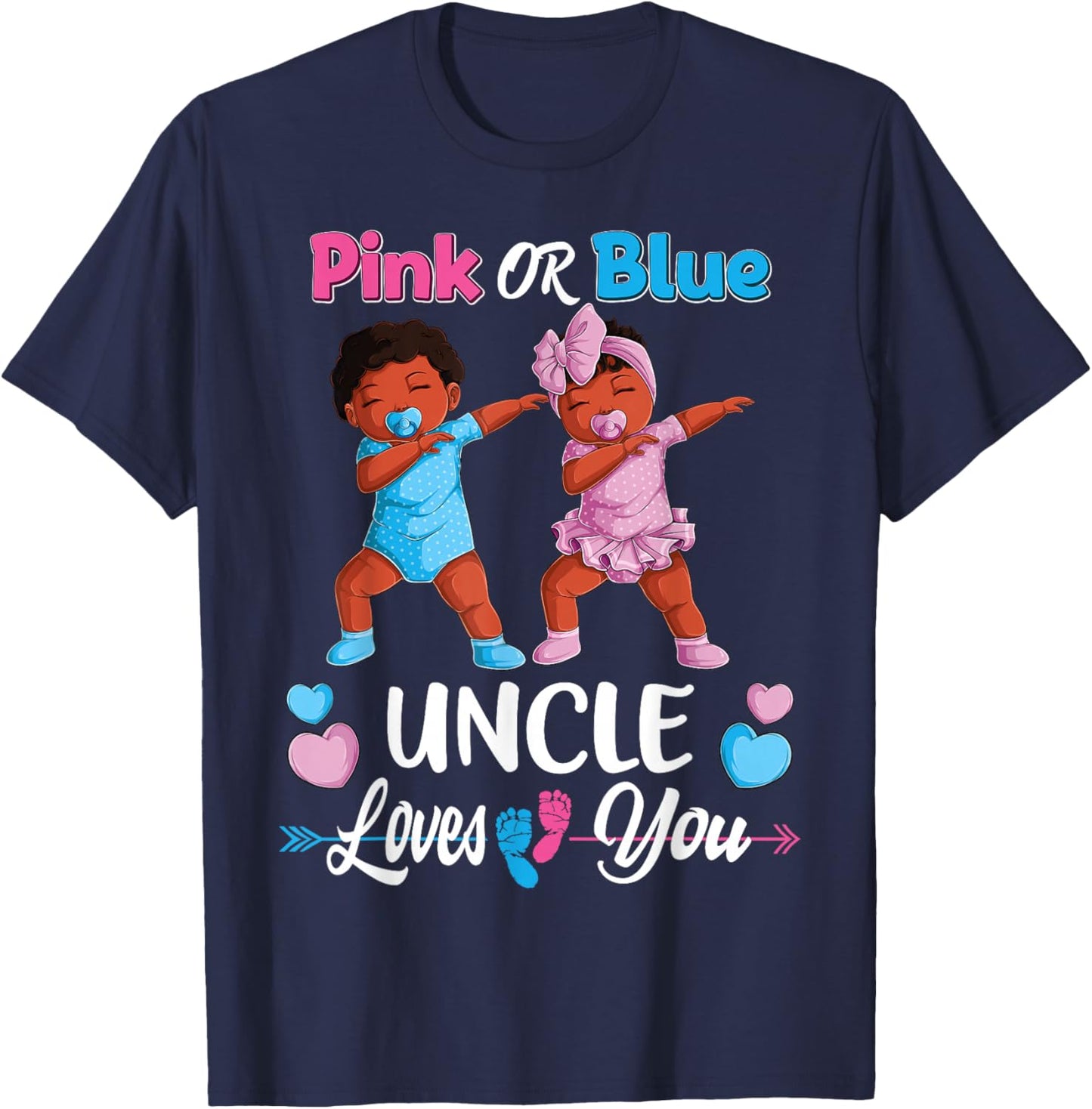 Pink Or Blue Uncle Loves You Black Baby Gender Reveal Party Small T-Shirt - T-Shirt | Navy