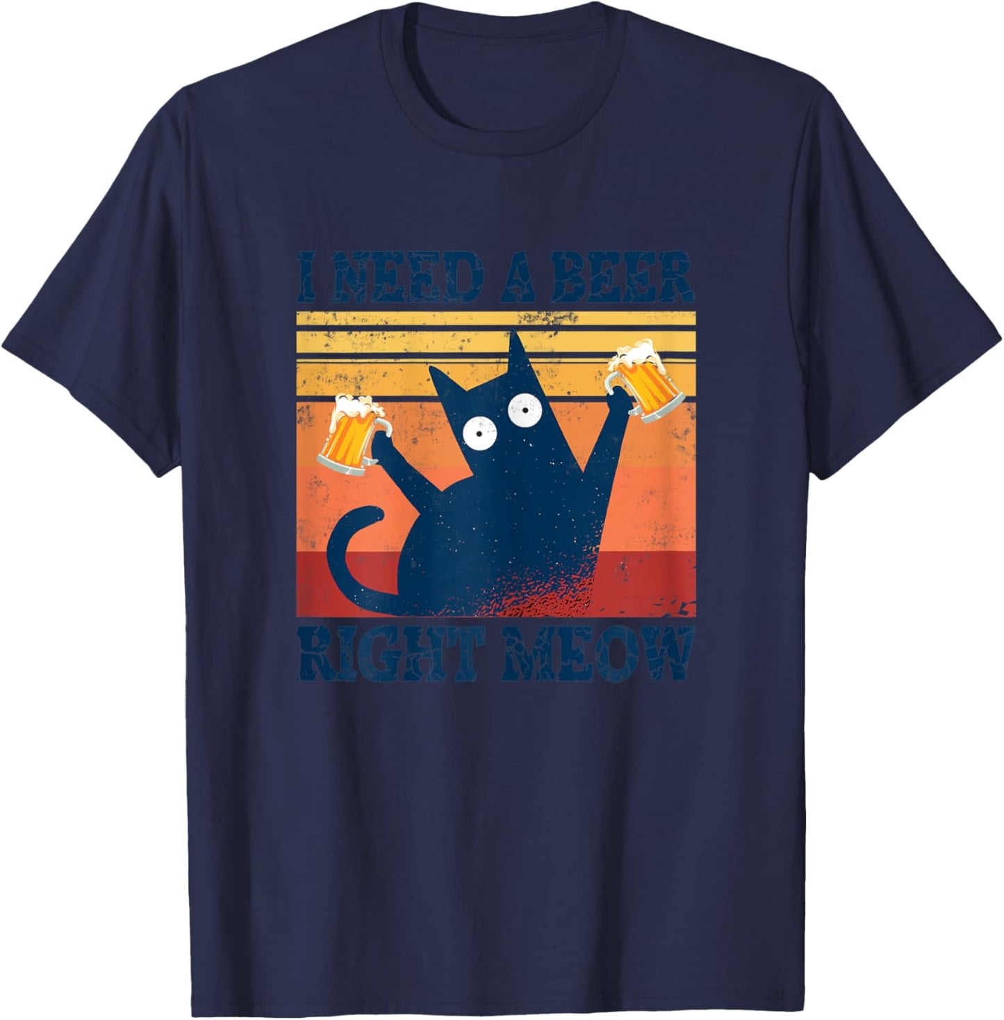 I Need A Beer Right Meow Cat Tops Summer Dress Beer Cat T-Shirt - T-Shirt | Navy
