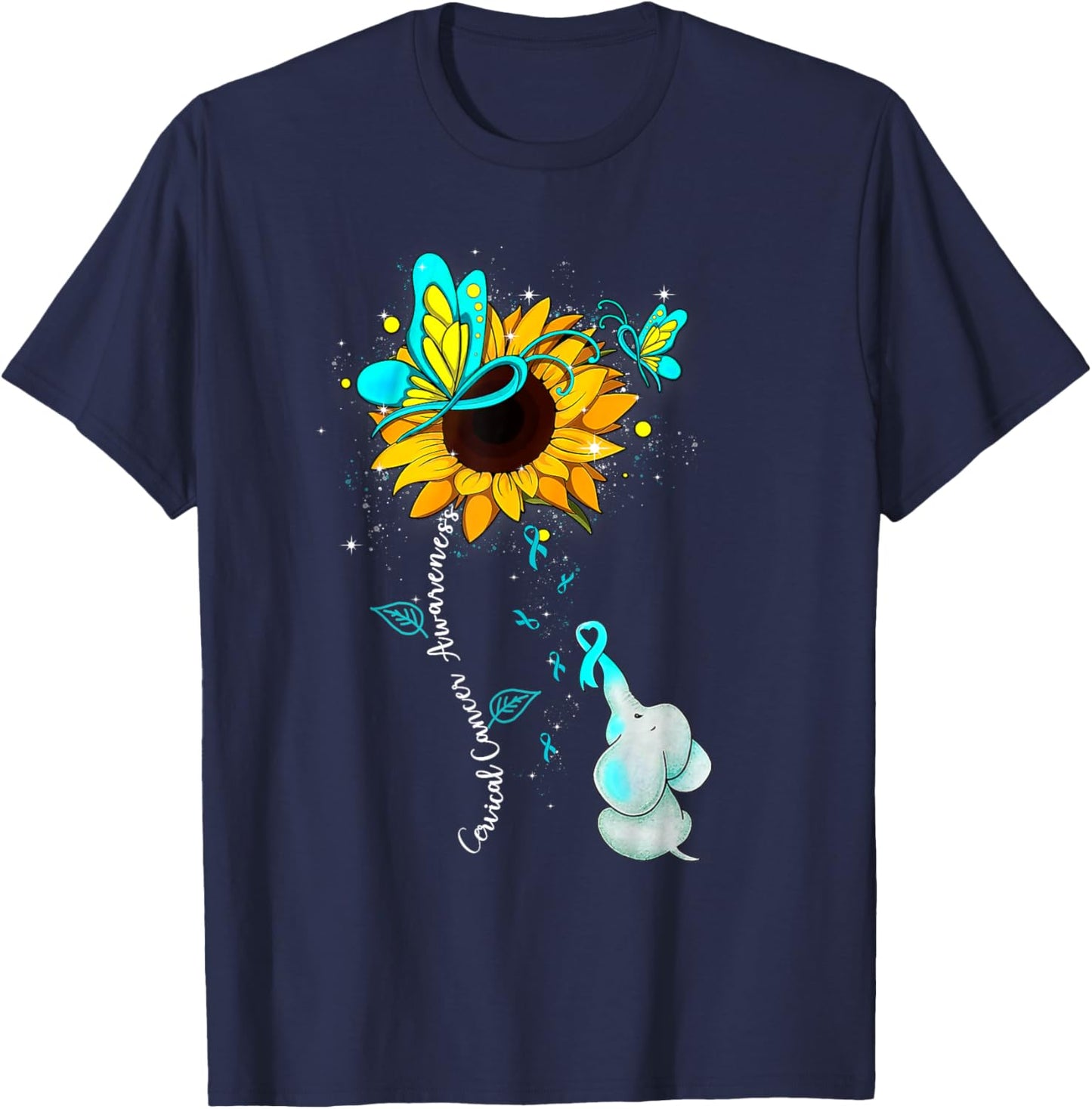 Cervical Cancer Awareness Sunflower Elephant Men T-Shirt - T-Shirt | Navy