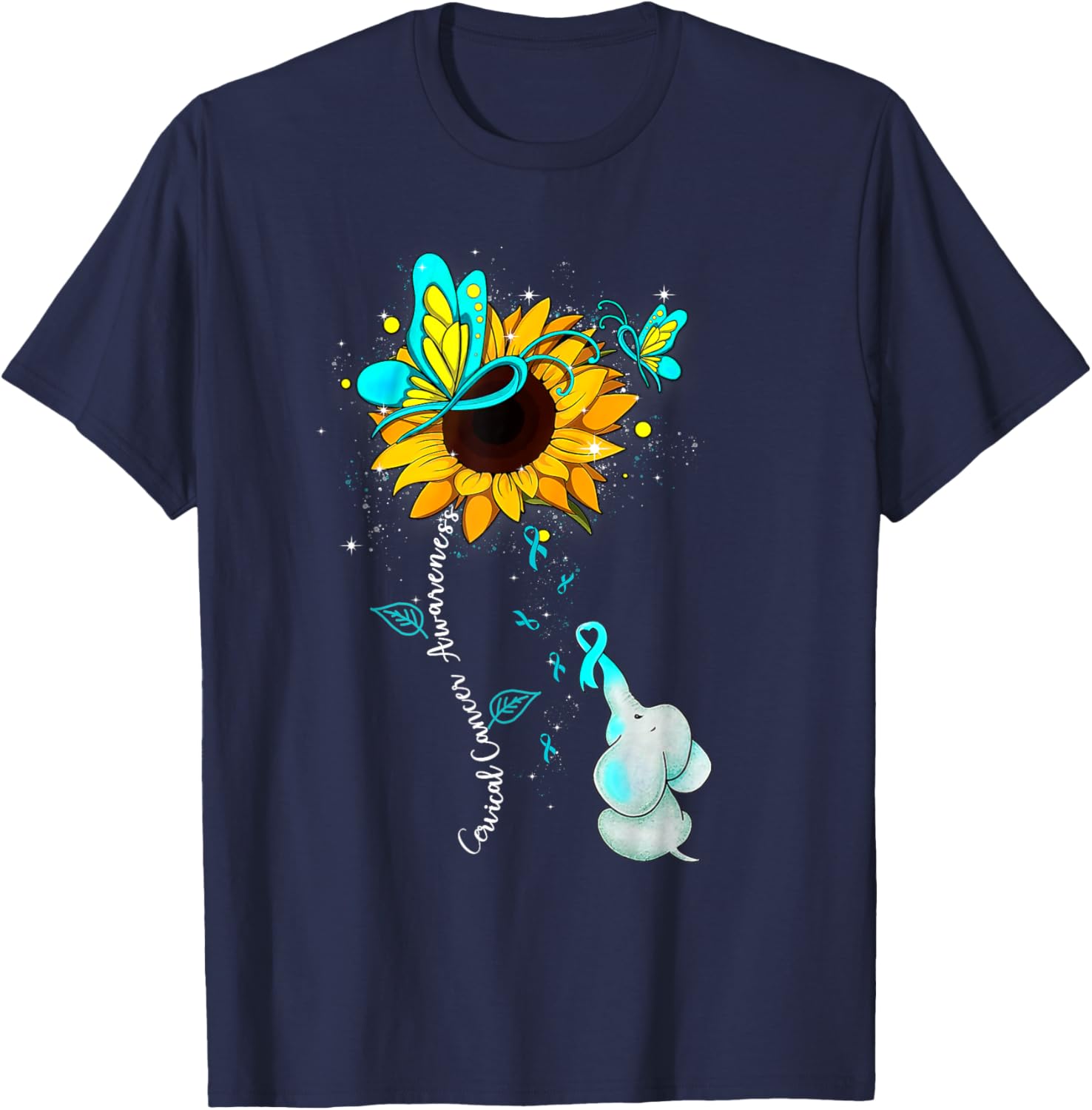 Cervical Cancer Awareness Sunflower Elephant Men T-Shirt - T-Shirt | Navy