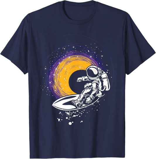Surfing Astronaut - Galaxy Planets Space Spaceship T-Shirt - T-Shirt | Navy