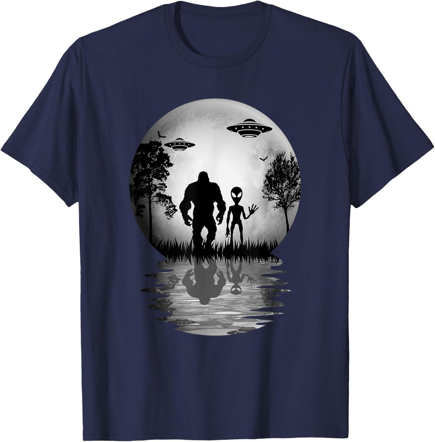 Funny Alien Bigfoot Moon Sasquatch UFO For Boys T-Shirt - T-Shirt | Navy