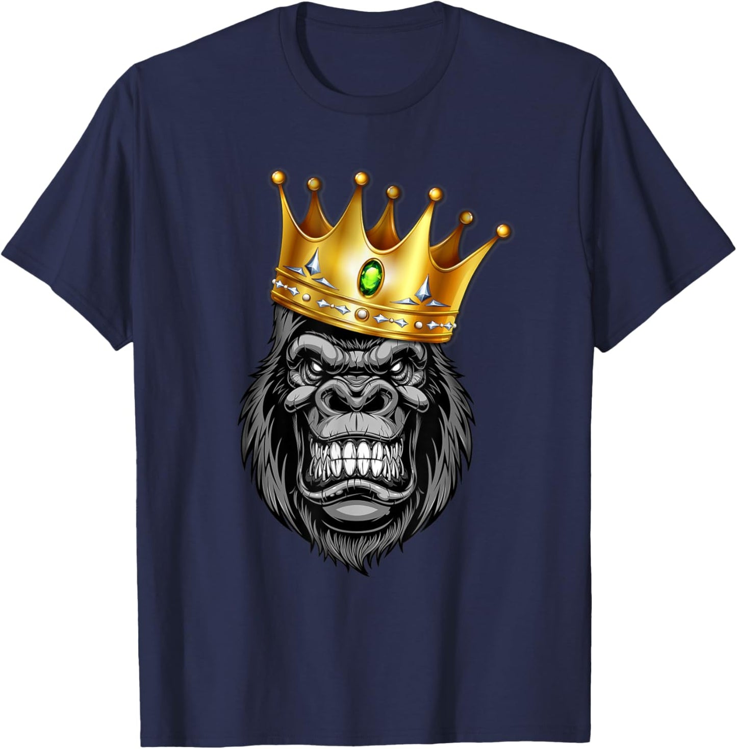 The King Of Angry Gorilla With Crown Ape Wildlife T-Shirt - T-Shirt | Navy