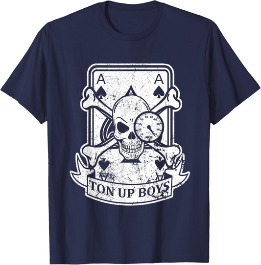 Ton Up Boys, Ace Cafe Biker Motorcyclist design T-Shirt - T-Shirt | Navy