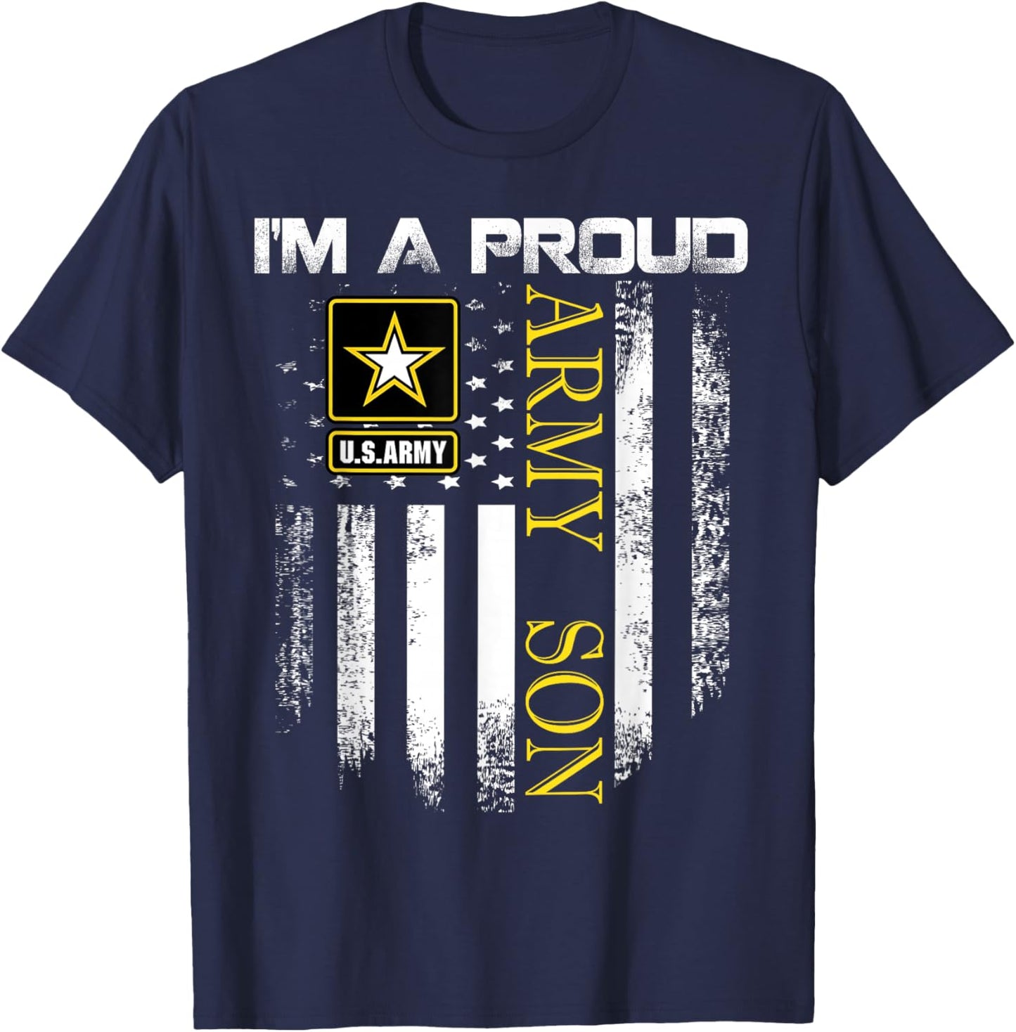 Vintage I'm A Proud Army Son With American Flag Gift T-Shirt - T-Shirt | Navy