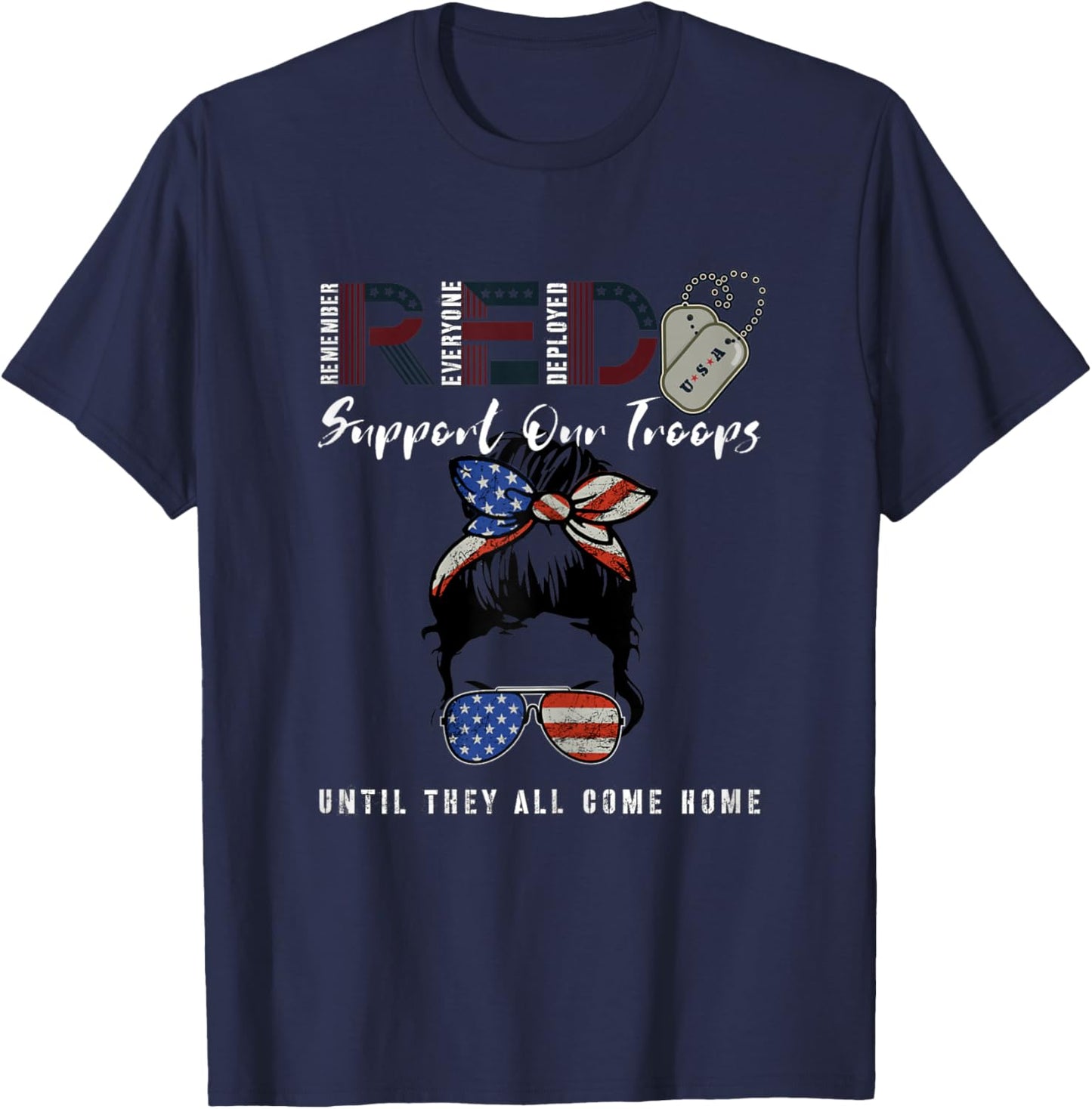 On Friday We Wear Red Friday Military Support troops US Flag T-Shirt - T-Shirt | Navy