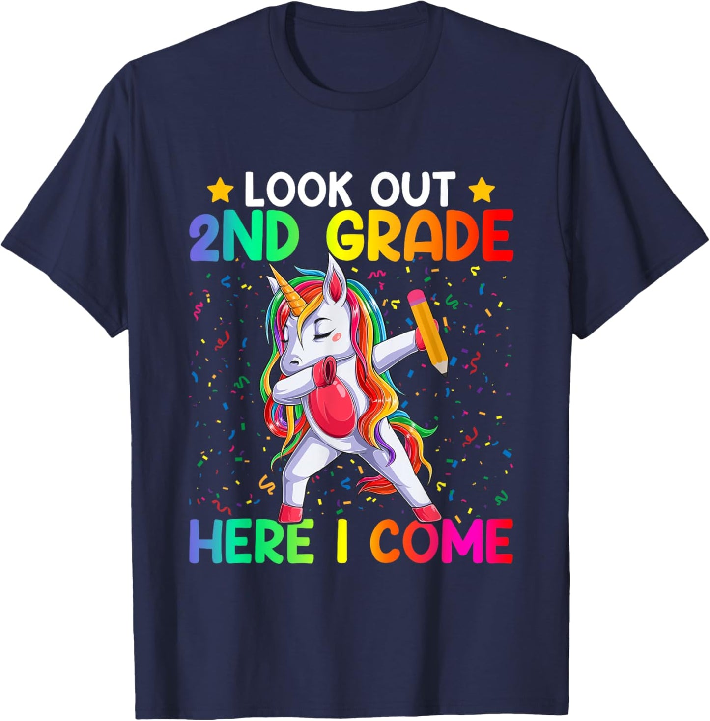 Look Out Second Grade Here I Come Unicorn Dabbing 2nd Grader T-Shirt - T-Shirt | Navy