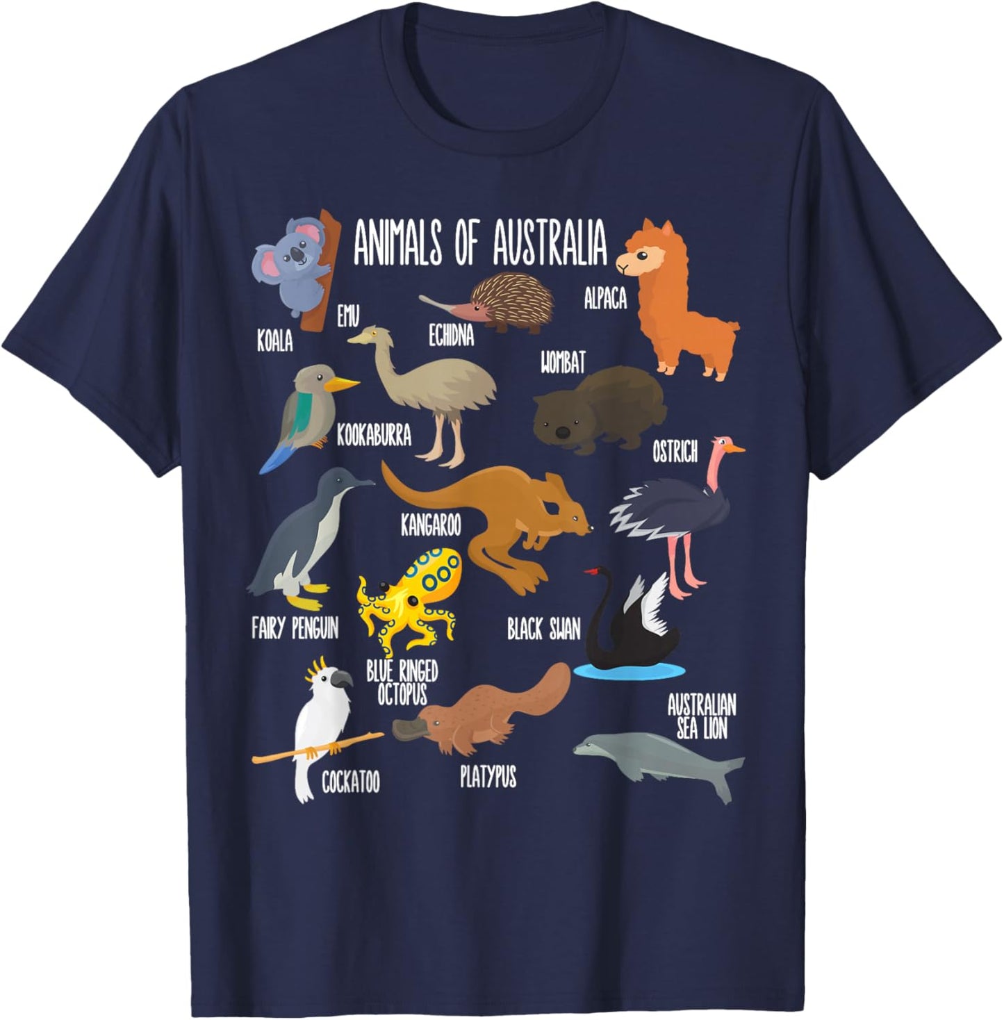 Animals of Australia Education Australian Animals Zoology T-Shirt - T-Shirt | Navy
