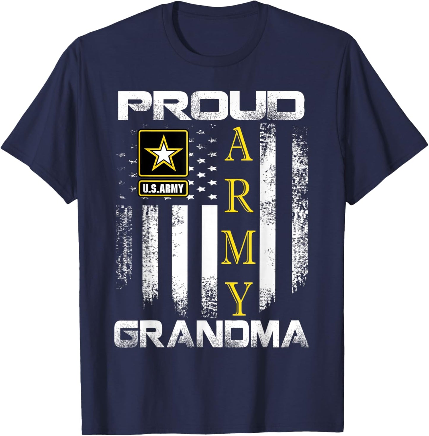 Vintage Proud Army Grandma with American Flag Gift T-Shirt - T-Shirt | Navy