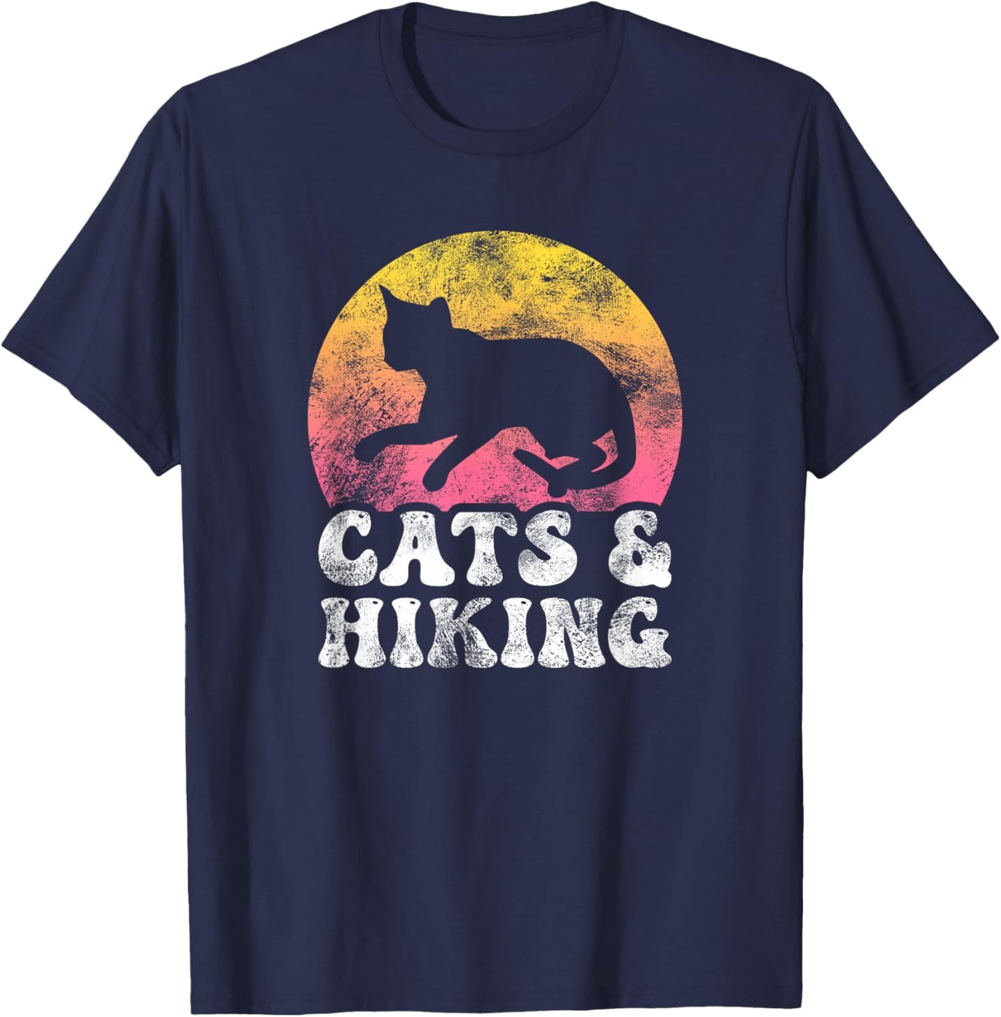 Funny Cats & Hiking Vintage Retro Hobby T-Shirt - T-Shirt | Navy