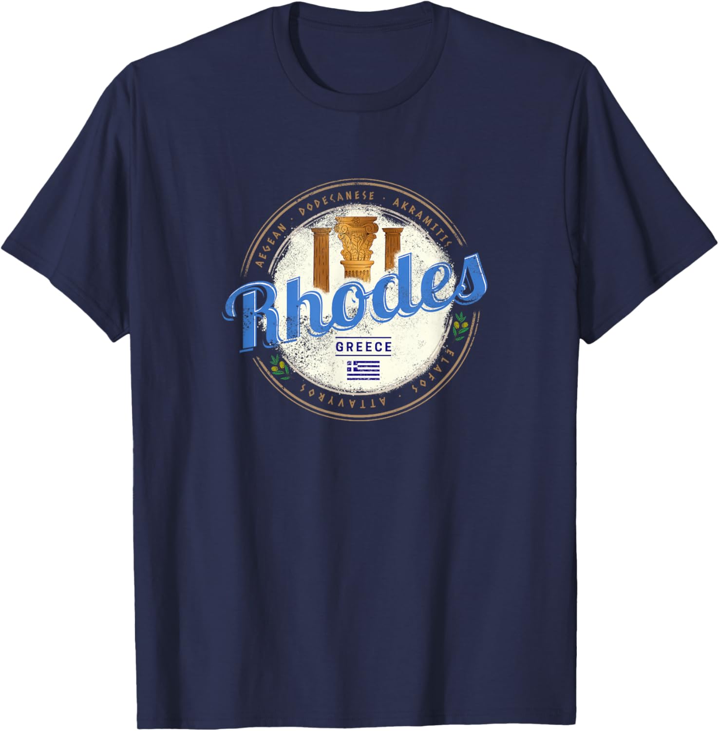Rhodes Greece Vintage Island Aegean Pillars Souvenir T-Shirt - T-Shirt | Navy