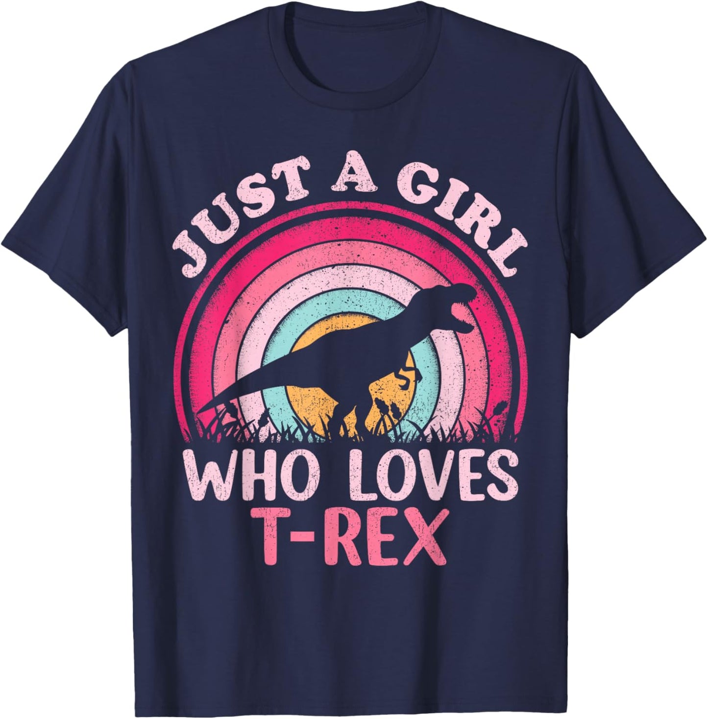 Vintage Retro Dinosaur Just A Girl Who Loves T-Rex T-Shirt - T-Shirt | Navy