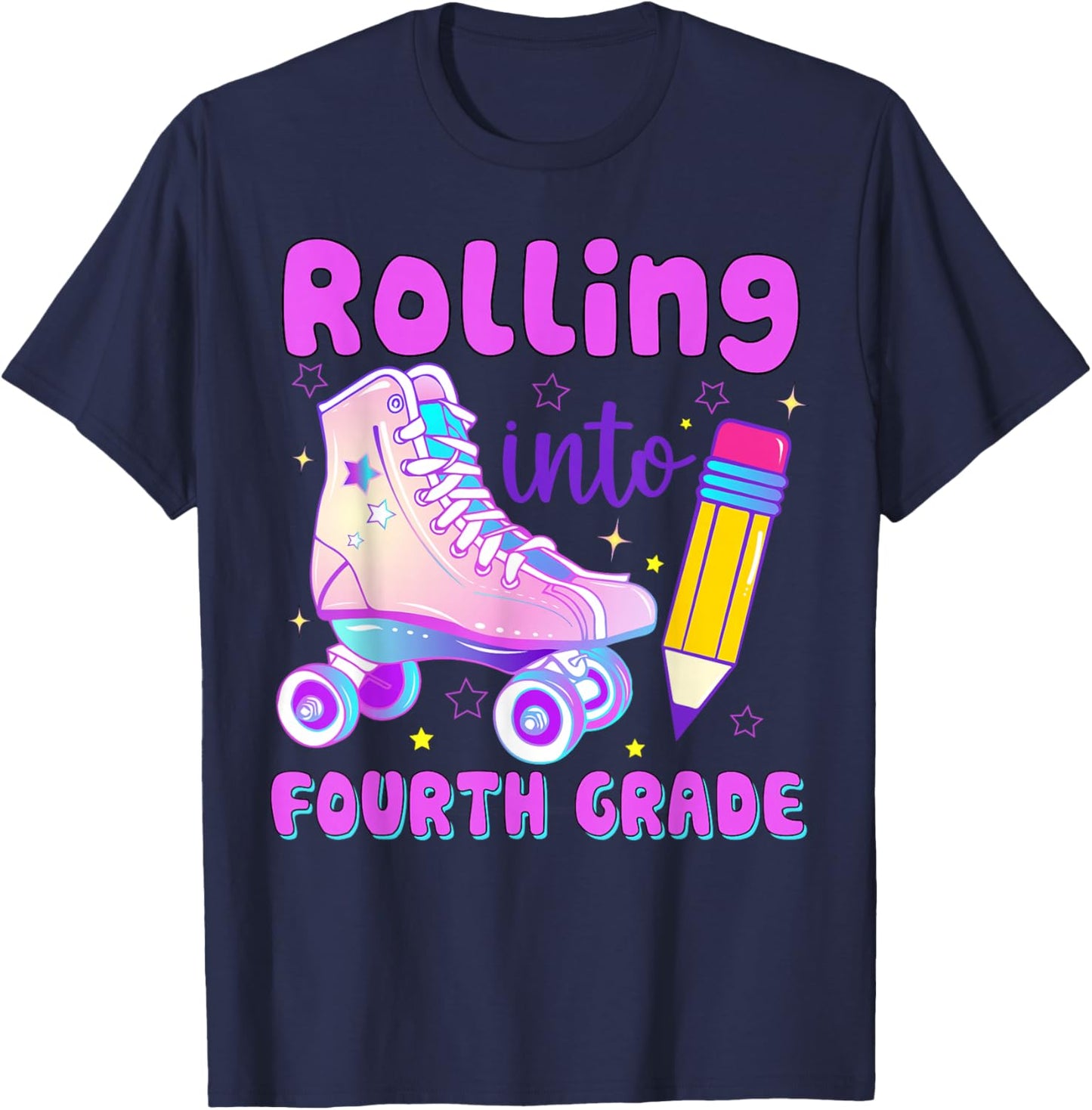 Rolling into Fourth Grade Roller Skate Back to School T-Shirt - T-Shirt | Navy