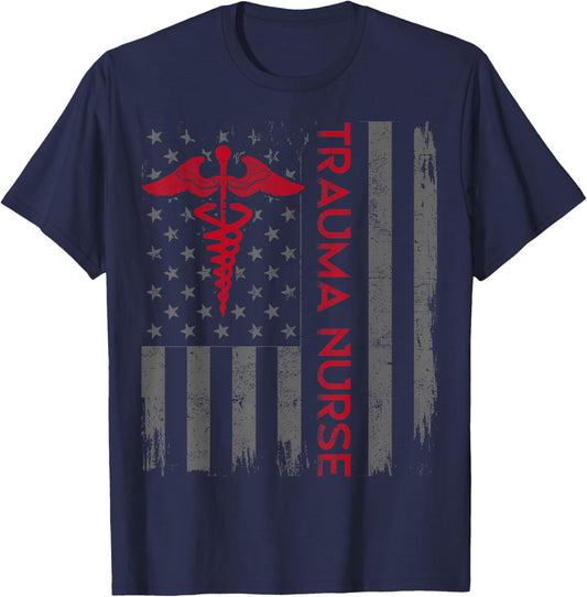 Trauma Nurse Care American Flag Patriotic T-Shirt - T-Shirt | Navy