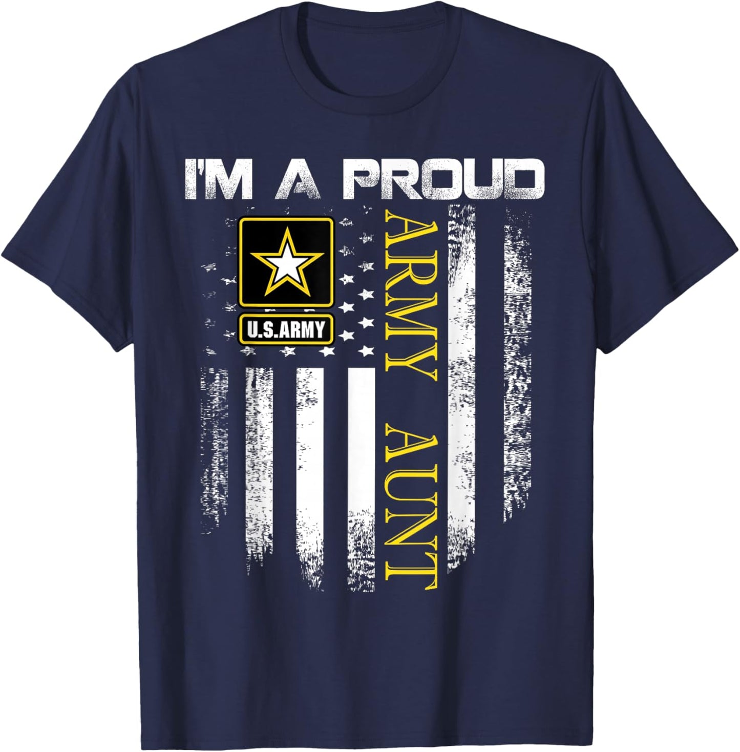 Vintage I'm A Proud Army Aunt with American Flag Gift T-Shirt - T-Shirt | Navy
