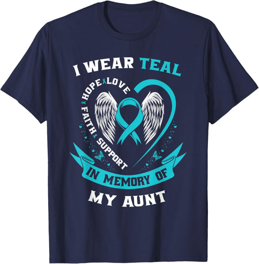 I Wear Teal For My Aunt Ovarian Cancer Awareness Ribbon Kids T-Shirt - T-Shirt | Navy