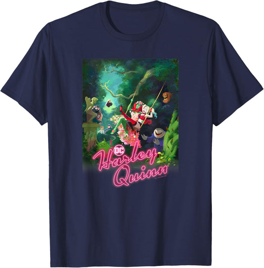 DC Comics Harley Quinn Nature Group Poster T-Shirt - T-Shirt | Navy