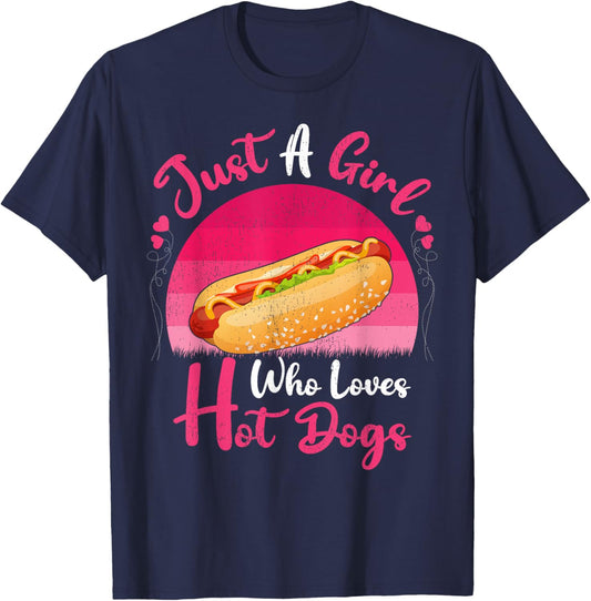Vintage Hot Dog Food Lover Just A Girl Who Loves Hot Dogs T-Shirt - T-Shirt | Navy