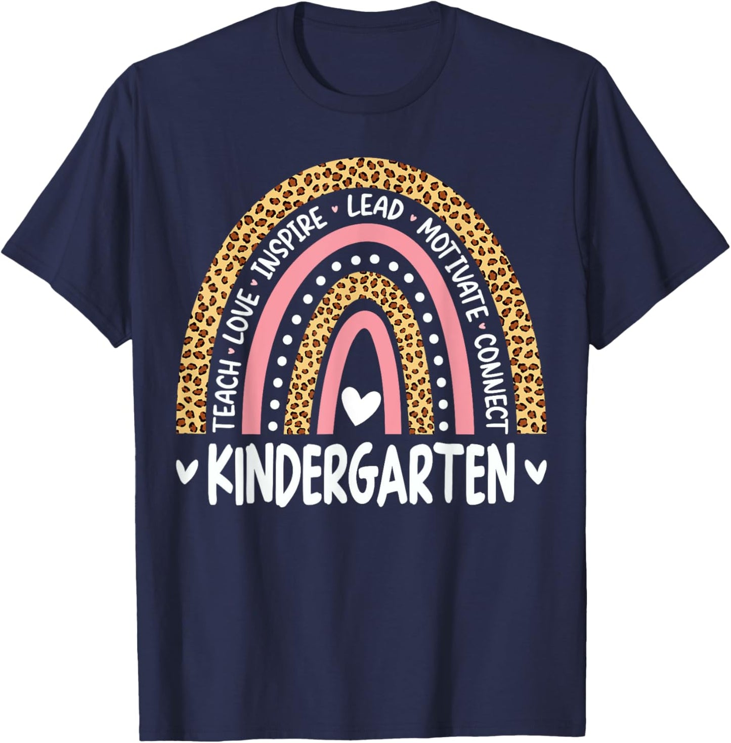 Kindergarten Rainbow Leopard Print Teacher Team Kinder Squad Women Kids T-Shirt - T-Shirt | Navy